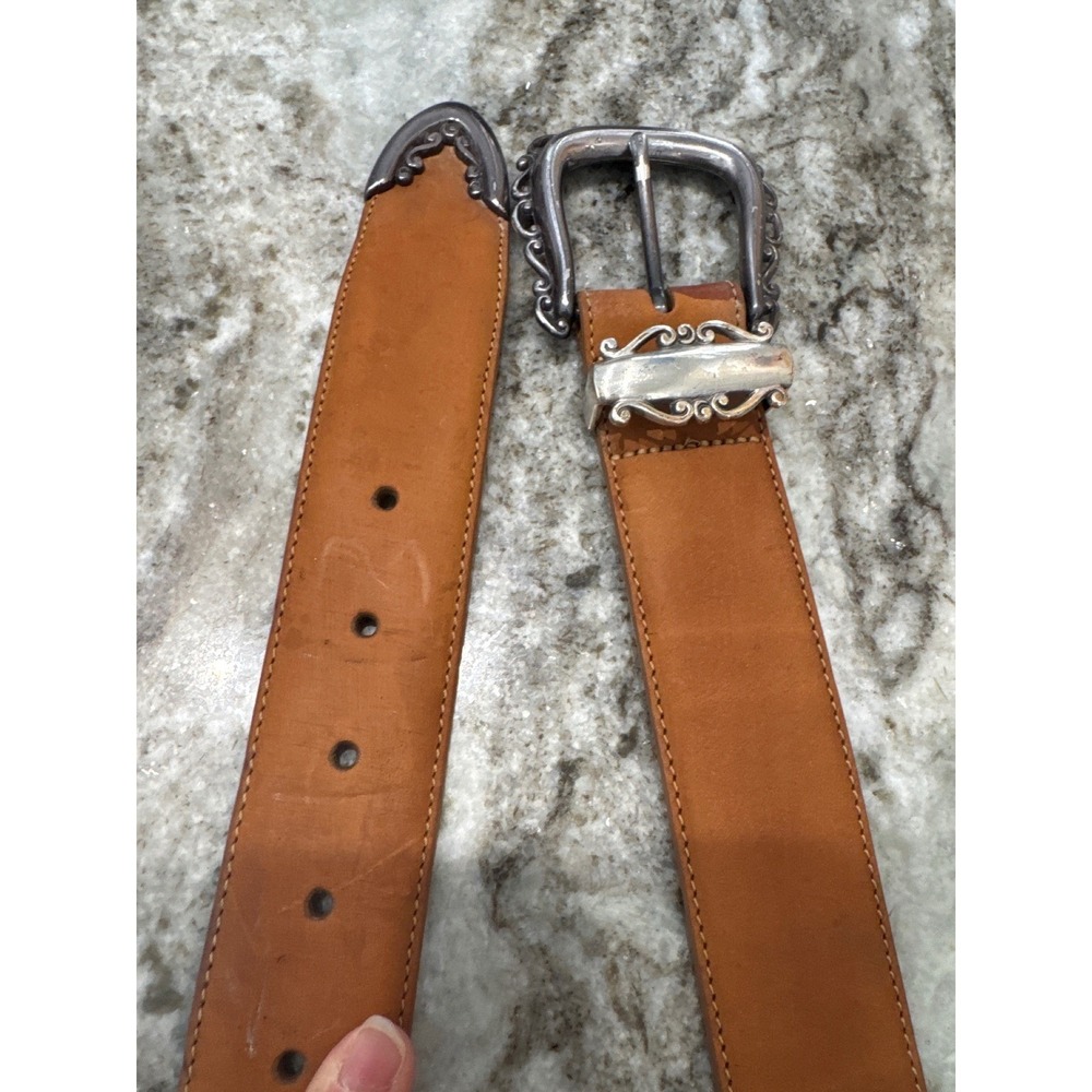 Brighton women's tan leather western belt with‎ an ornate silver-toned buckle MD - Picture 8 of 8